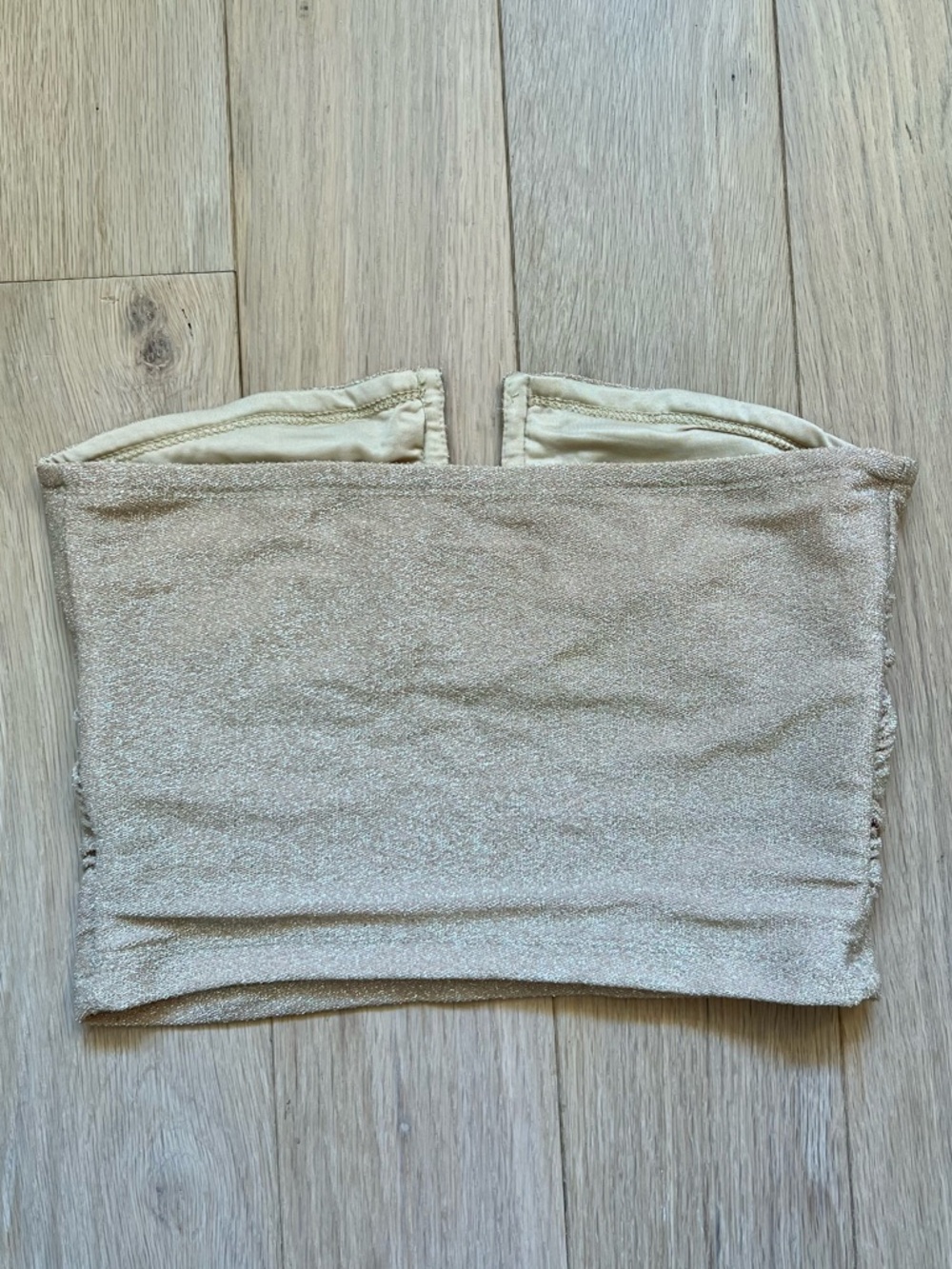 Meshki Crop Top Tube Strapless Gold Shimmery Small - Picture 3 of 7